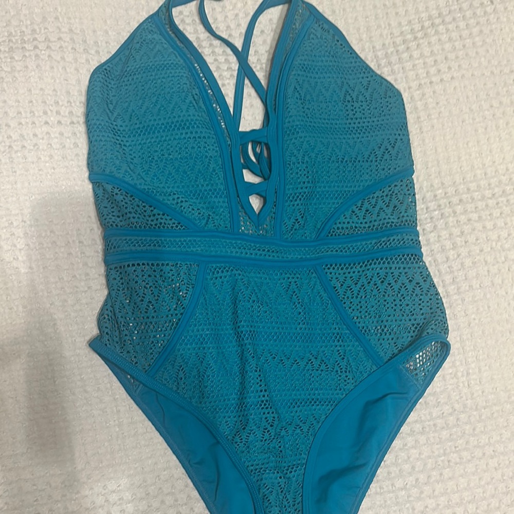Blue Crochet One-Piece Swimsuit